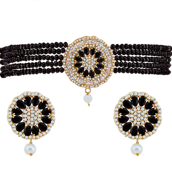 Black & White Gold-Plated American Diamond Studded Choker Necklace Set
