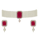 Gold-Plated & Red Stone-Studded & Beaded Temple Jewellery Set Combo