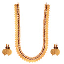 Jewellery Set Gold Plated Long Traditional Maharani Red Pearl Studded Temple Coin Necklace Set with Earrings Jewellery For Women & Girls