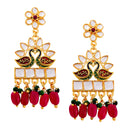 Gold Plated Detailed Peacock Love Design Long Rani Harr Necklace With Matching Earrings