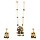 Gold Plated Detailed Peacock Love Design Long Rani Harr Necklace With Matching Earrings