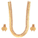 Jewellery Set Gold Plated Long Traditional Maharani White Pearl Studded Temple Coin Necklace Set with Earrings Jew