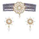 Grey Gold-plated Kundan Studded & Beaded Multistrand Choker Necklace Jewellery Set