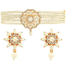 Multi-String Choker Off White Pearl Studded Jewelry Set