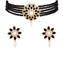 Multi-String Choker Gold-Plated Black & White AD-Studded & Beaded Jewellery Set