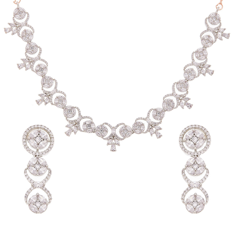Rhodium-Plated with Silver-Tone White American Diamond-Studded Jewellery Set