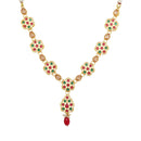 Floral Red Gold-Plated Green Kundan Studded Jewellery Set Combo