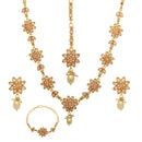 Floral Gold-Plated & Beige Kundan-Studded Jadau Jewellery Set Combo