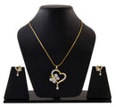 Gold-Plated Butterfly & Heart Shaped White Cubic Zirconia Stone Studded Pendant Set