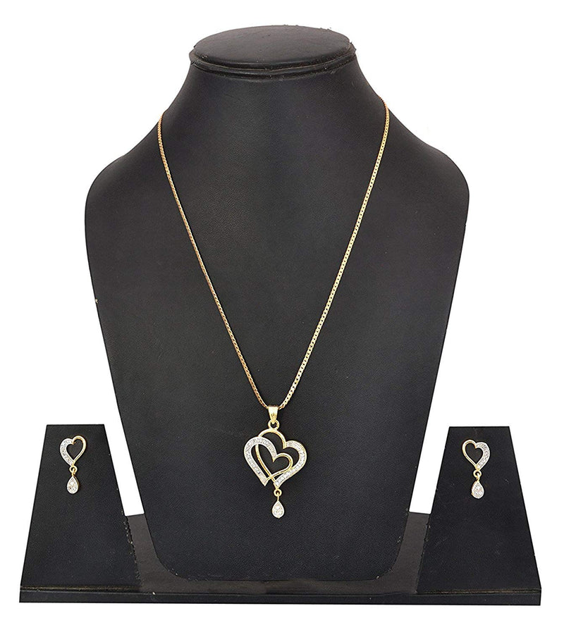 Heart Shape Ad and Gold Plated Big Size Pendant Set