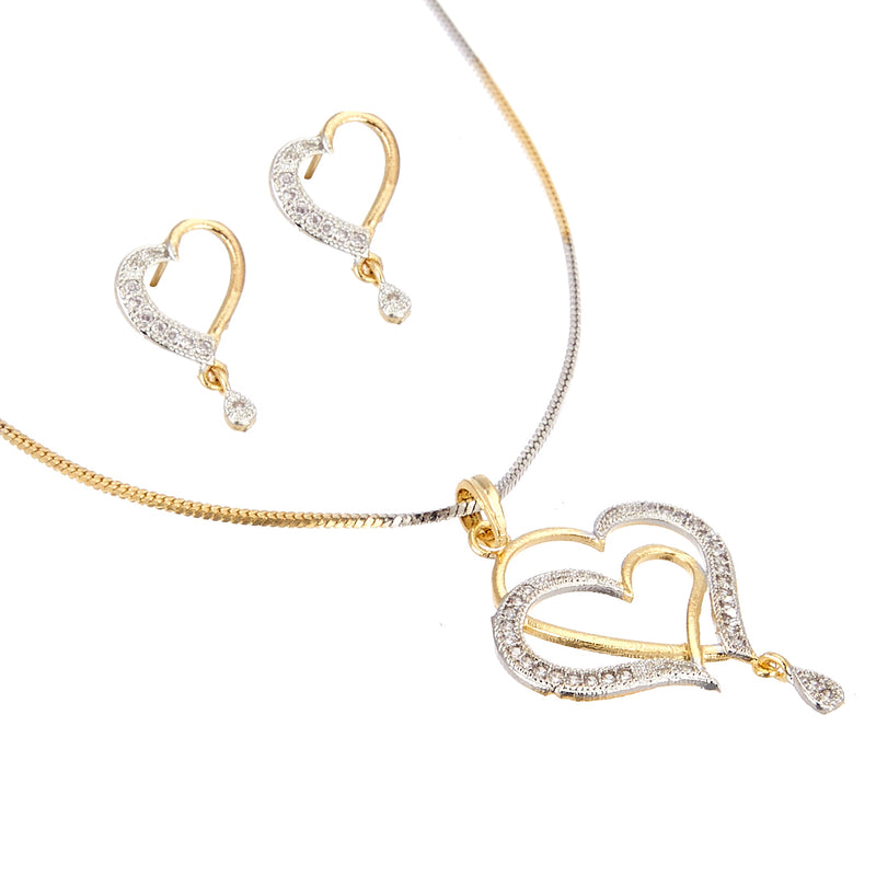 Heart Shape Ad and Gold Plated Big Size Pendant Set