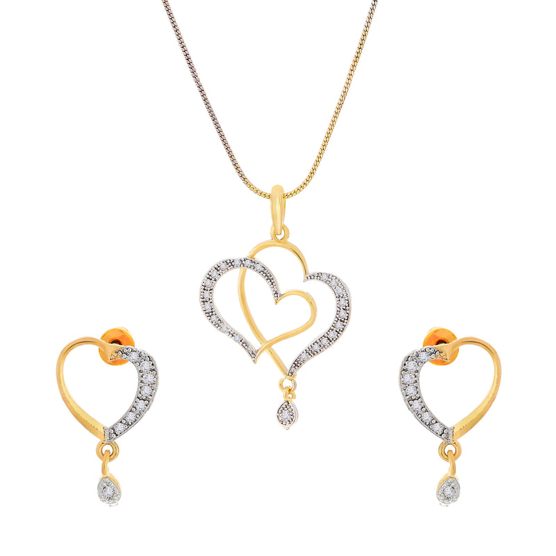 Heart Shape Ad and Gold Plated Big Size Pendant Set