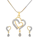 Gold-Plated Dual Heart Shaped White Cubic Zirconia Stone Studded Pendant Set