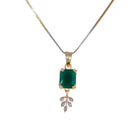 Gold-Plated Square Emerald Green Cubic Zirconia Studded Pendant Set