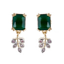 Gold-Plated Square Emerald Green Cubic Zirconia Studded Pendant Set