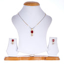 Gold-Plated Square Ruby Red Cubic Zirconia Studded Pendant Set