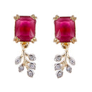Gold-Plated Square Ruby Red Cubic Zirconia Studded Pendant Set