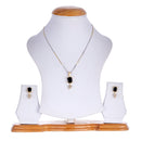 Gold-Plated Square Black  Cubic Zirconia Studded Pendant Set