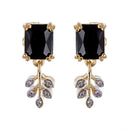 Gold-Plated Square Black  Cubic Zirconia Studded Pendant Set
