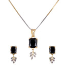 Gold-Plated Square Black  Cubic Zirconia Studded Pendant Set