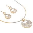 Gold-Plated Circular White Cubic Zirconia Studded Pendant Set