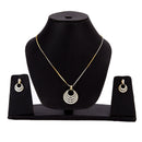 Gold-Plated Circular White Cubic Zirconia Studded Pendant Set