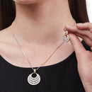 Gold-Plated Circular White Cubic Zirconia Studded Pendant Set