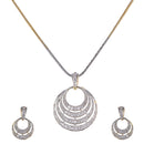 Gold-Plated Circular White Cubic Zirconia Studded Pendant Set