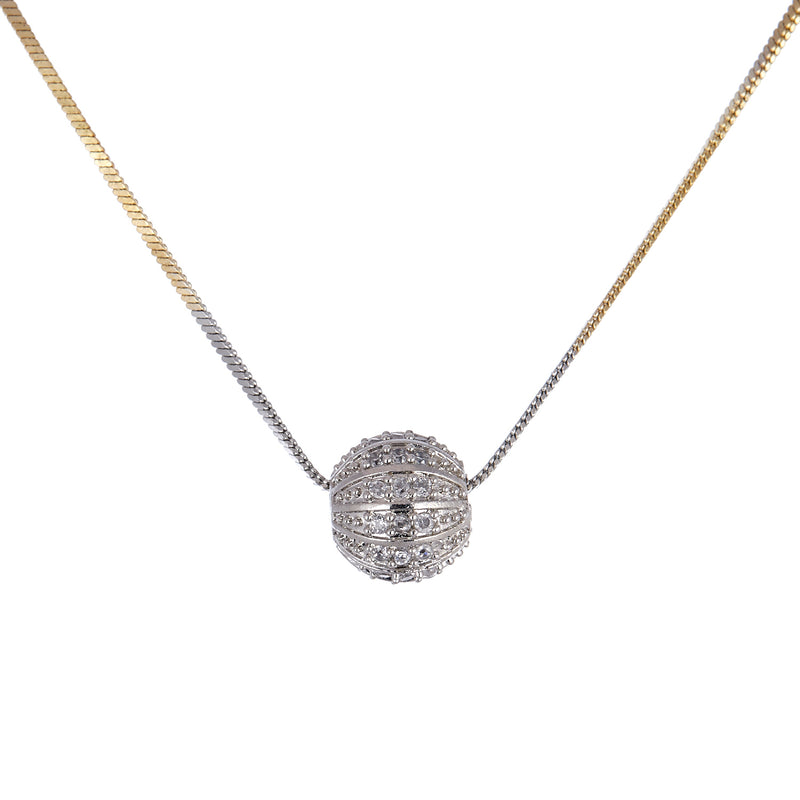 Gold-Plated Spherical White Cubic Zirconia Studded Pendant Set