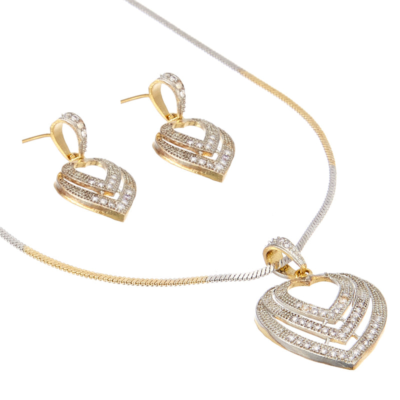 Gold-plated and Cubic Zirconia Pendant Necklace Set for Women & Girls