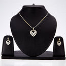 Gold-plated Heart White Cubic Zirconia Studded Pendant Set