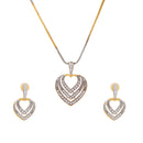 Gold-plated Heart White Cubic Zirconia Studded Pendant Set