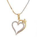 Gold-plated Butterfly & Double Heart White Cubic Zirconia Studded Pendant