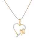 Gold-plated Butterfly & Heart White Cubic Zirconia Studded Pendant