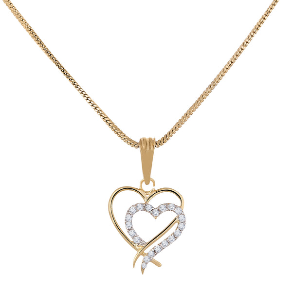 Gold-plated Dual Heart White Cubic Zirconia Studded Pendant