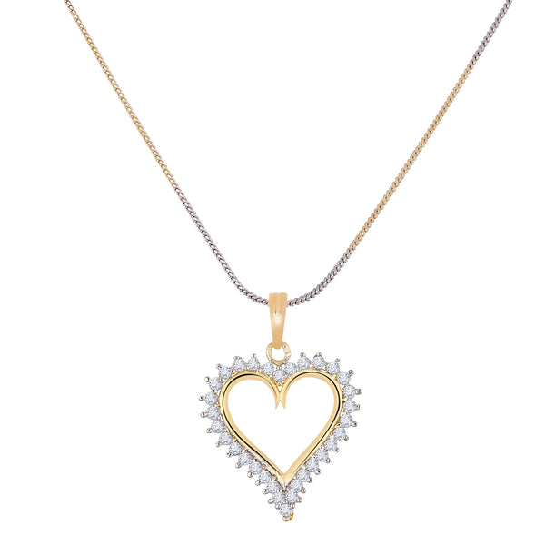 Gold-plated Heart White Cubic Zirconia Studded Pendant