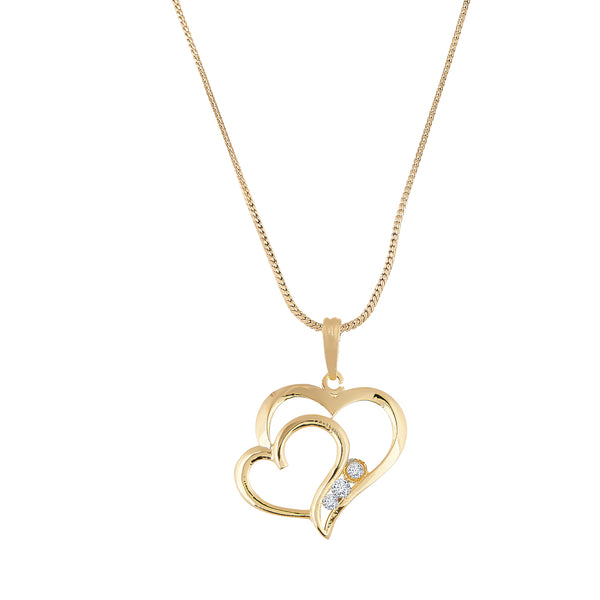 Gold-plated Double Heart White Cubic Zirconia Studded Pendant