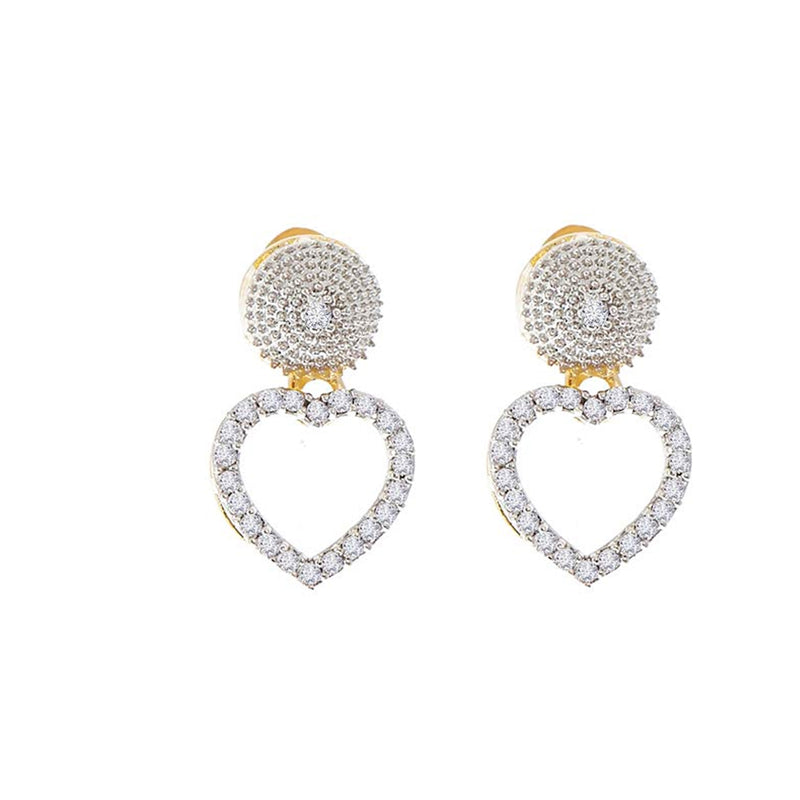 Heart Shaped American Diamond Gold Plated Pendant with Earring