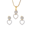 Heart Shaped American Diamond Gold Plated Pendant with Earring