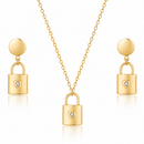 Gold Plated Padlocks White Contemporary Pendant Set