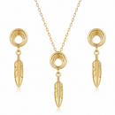 Gold Plated Leaf Shape Gold Contemporary Pendant Set