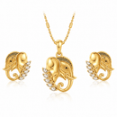 Gold Plated Elephant-Themed White Kundan Contemporary Pendant Set
