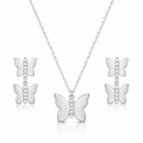 Rhodium Plated Butterfly White Contemporary Pendant Set