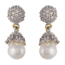 Gold-Plated White Pearl & Cubic Zirconia Studded Pendant with Chain and Earring