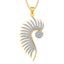 Gold Plated Feather White Cubic Zirconia Studded Pendant With Chain & Earring