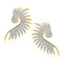 Gold Plated Feather White Cubic Zirconia Studded Pendant With Chain & Earring