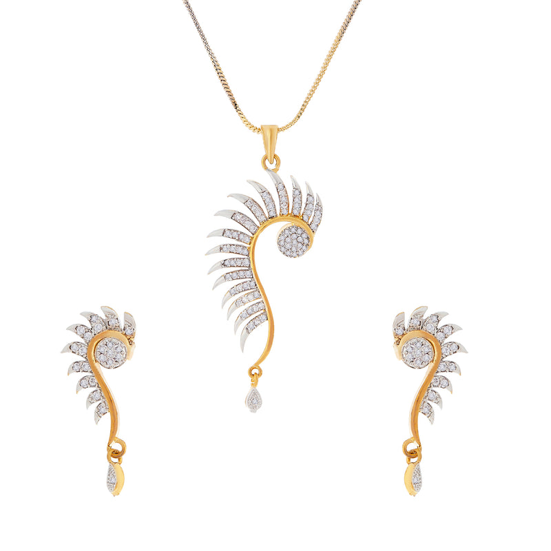American Diamond Gold Plated Pendant Set with Chain and Earrings for Women & Girls