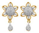 Gold Plated Sunflower White Cubic Zirconia Studded Pendant With Chain & Earring