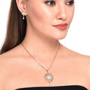 Gold Plated Sunflower White Cubic Zirconia Studded Pendant With Chain & Earring