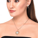 Gold Plated Sunflower White Cubic Zirconia Studded Pendant With Chain & Earring